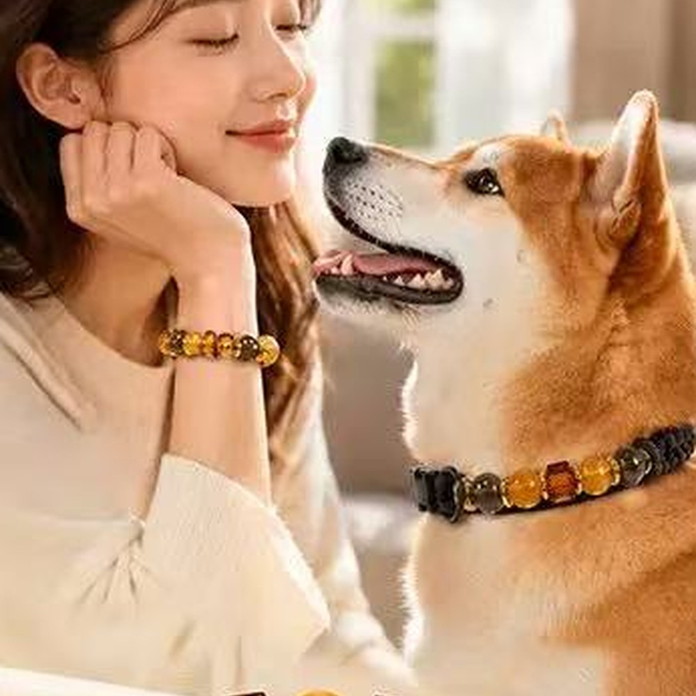 Amber Bead Woven Collar and Bracelet